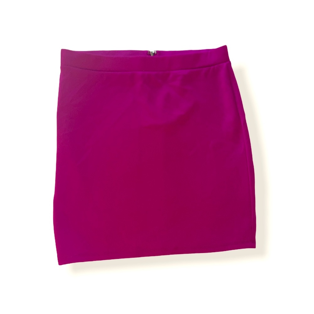 Magenta pink slip on spandex pencil mini skirt L